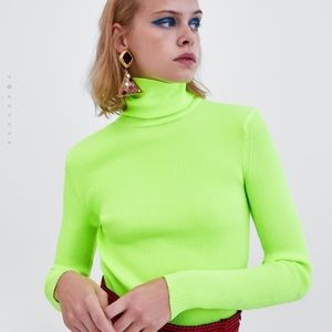 Zara Ribbed Neon Green Turtleneck